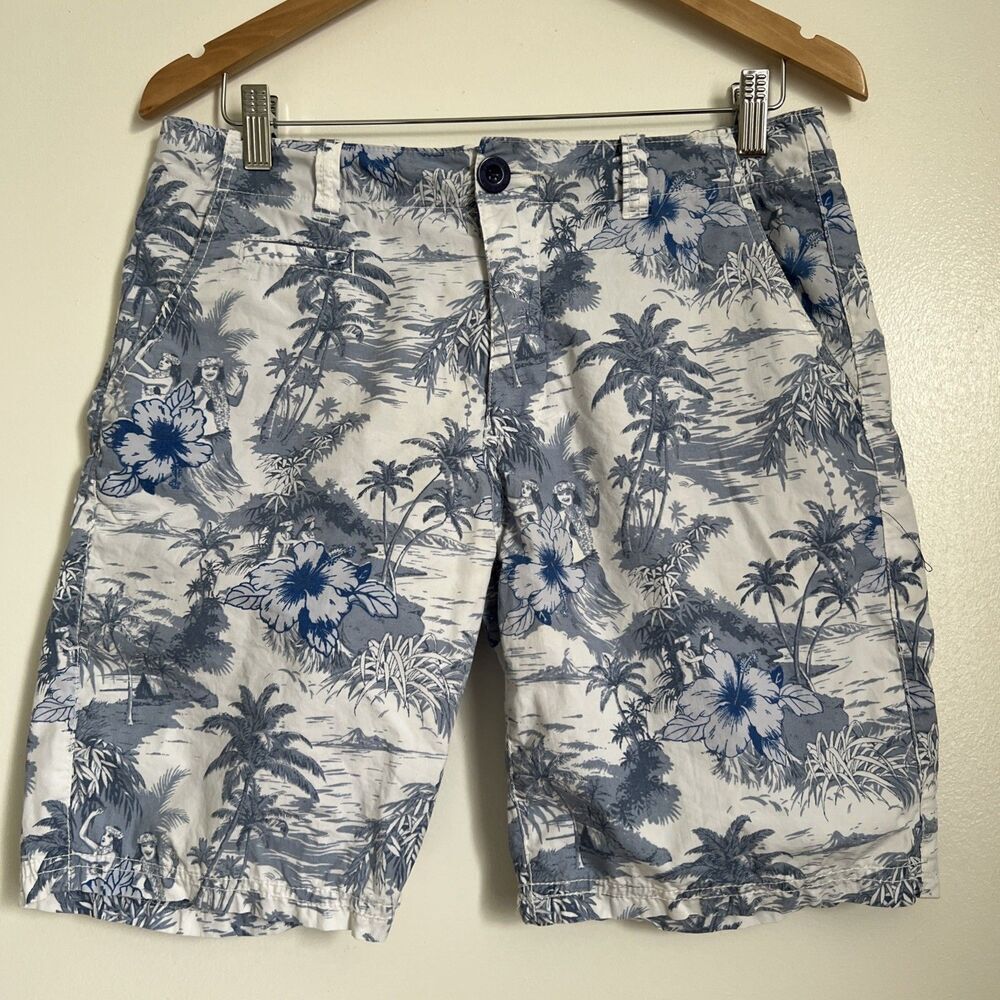 Sundek Size 30 Men's Shorts Beach Palm Tropical Blue White 100% Cotton